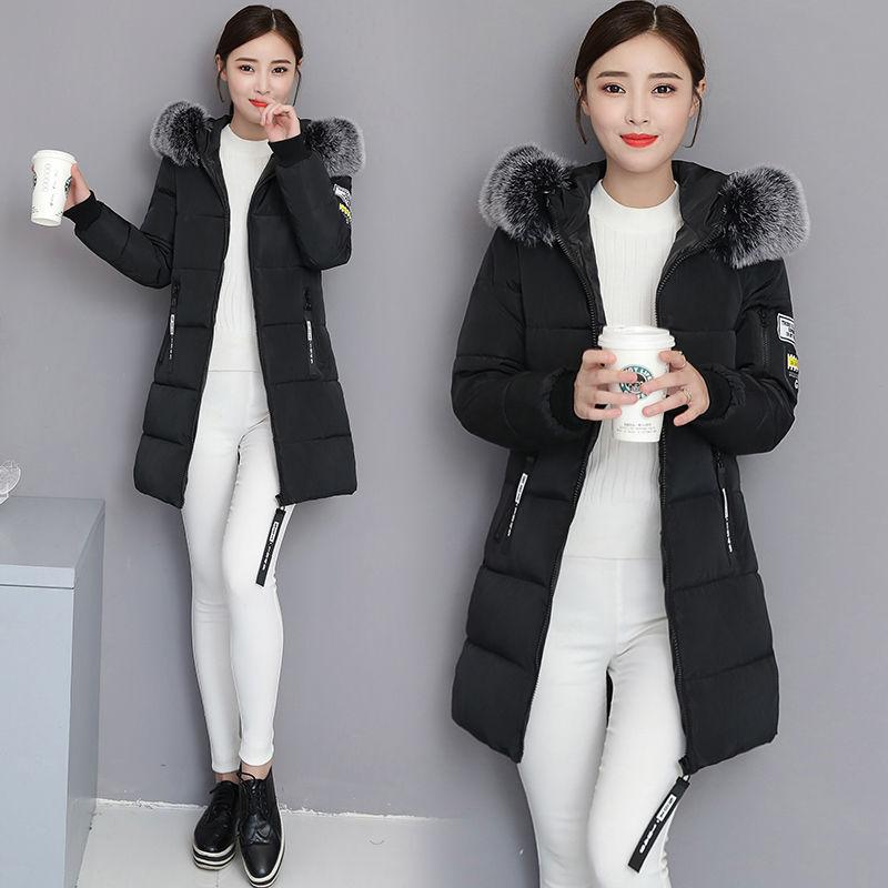 Women Winter Outwear Korean Big Fur Collar Down Cotton Parka Women Slim Mid-Long Fashion Overcoat Warm Thick Wadded Jacket Coat