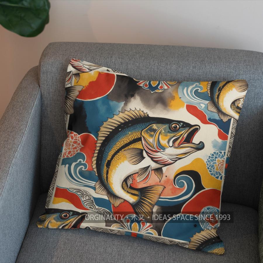 2D Colorful Fish Pattern Throw Pillow For Home Pattern Cushion Cover Suitable For Sofa Bedroom Car Pillow Cover