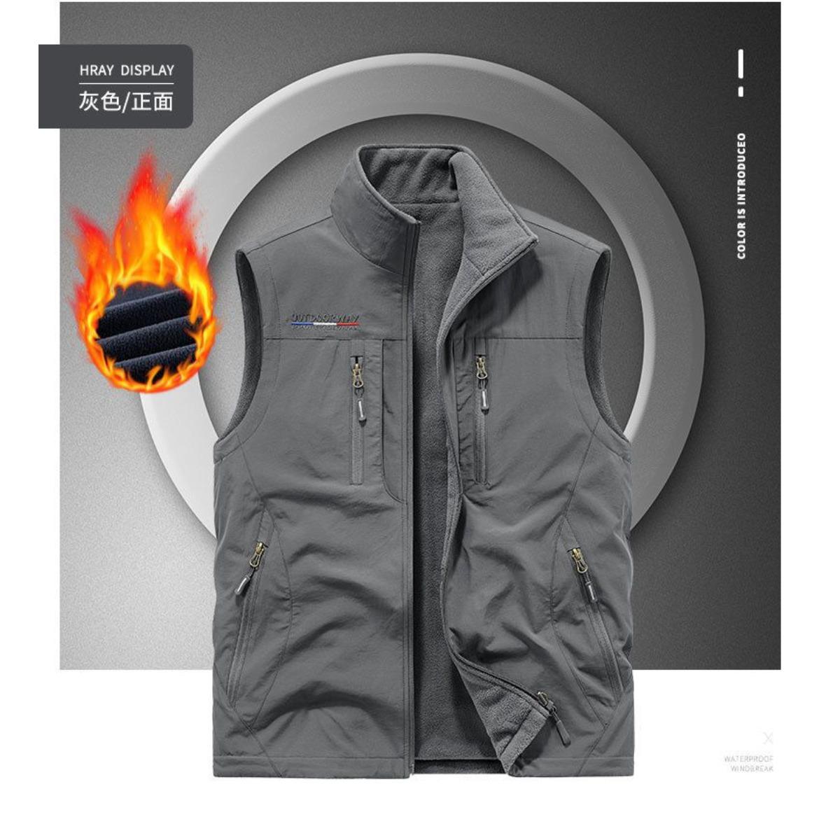 

Карманный, Осенне-зимний Двусторонний Мужской Флисовый Жилет для Активного Отдыха, Флисовый Жилет, Плечи с Флисом и Толстый Жилет M