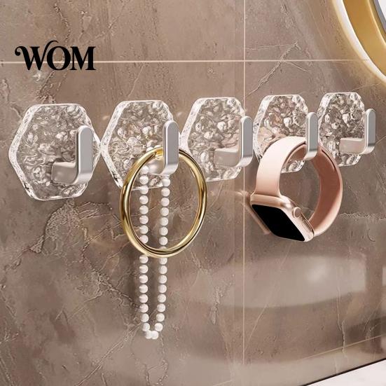 Home Organization Hooks Acrylic Adhesive Hooks, Hexagonal Wave Shape, No Drilling Easy Clear Wall Installation Hook, Modern Style for Bathroom Kitchen
