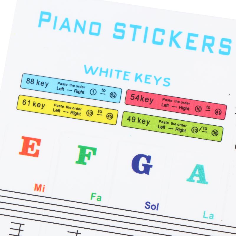 1 Set Beginner Letter Piano Sticker 88/61/54/49 Keys With Removable Colored Note Labels Piano Keyboard Stickers