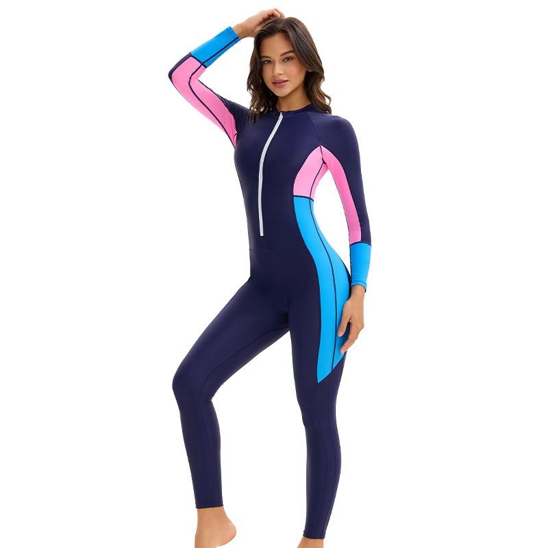 Middle East Conservative Muslim Swimsuit Women's European and American Skinny Full Surrounded Long Sleeve Trousers Sunscreen Color Matching Swimsuit