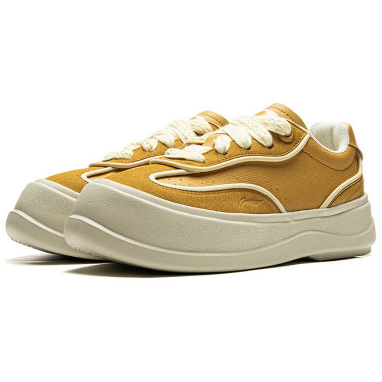 Li Ning Honey Platform Slip Resistant Abrasion Resistant Low top Casual Shoes Women's Yellow AGCU418-2