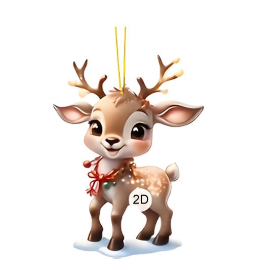 Yousheng 2D Flat Reindeer Car Rear View Mirror Charm Acrylic Cartoon Elk Christmas Tree Hanging Ornament Auto Interior Accessories for Window Wall