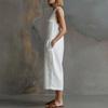 Women's Fashionable Color Button Sleeveless Pocket Casual Retro Wide Leg Seven Part Jumpsuit