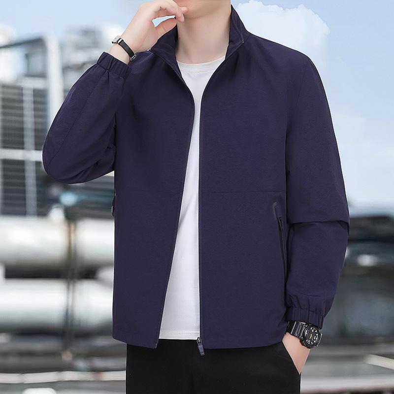 New Spring and Autumn Men's Casual Jacket Jacket Middle-aged and Elderly Stand-up Collar Jacket Loose Large Size Top