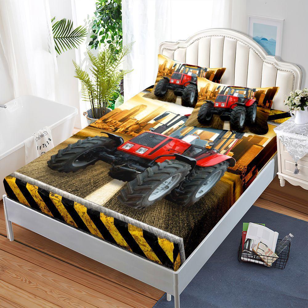 Automobil Offroad Baufahrzeug Matratze Dreiteiliges Set, Bettbezug, Kissenbezug, Staubmatratzenschutz