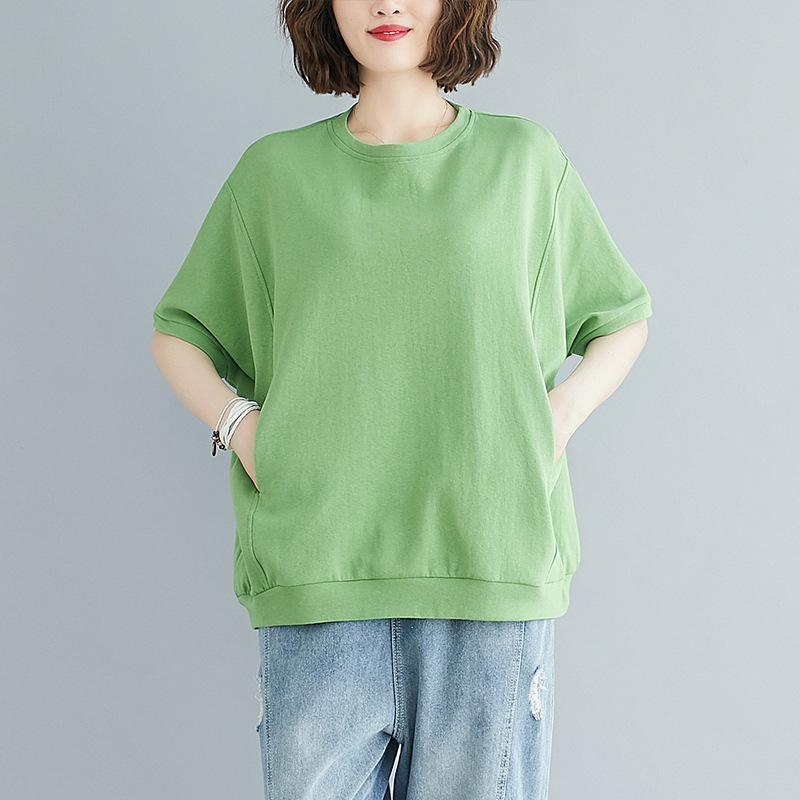 T-shirts Spring Summer Cotton Solid Color O Neck Loose Short Sleeve Casual Ladies Tops