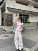 White Fish Print Jeans: 2025 Spring/Summer Women's Loose Casual Wide-Leg Pants