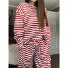 Women's 2Pcs Striped Casual Tracksuit Loose Long Sleeve Top + Wide Leg Pants Set