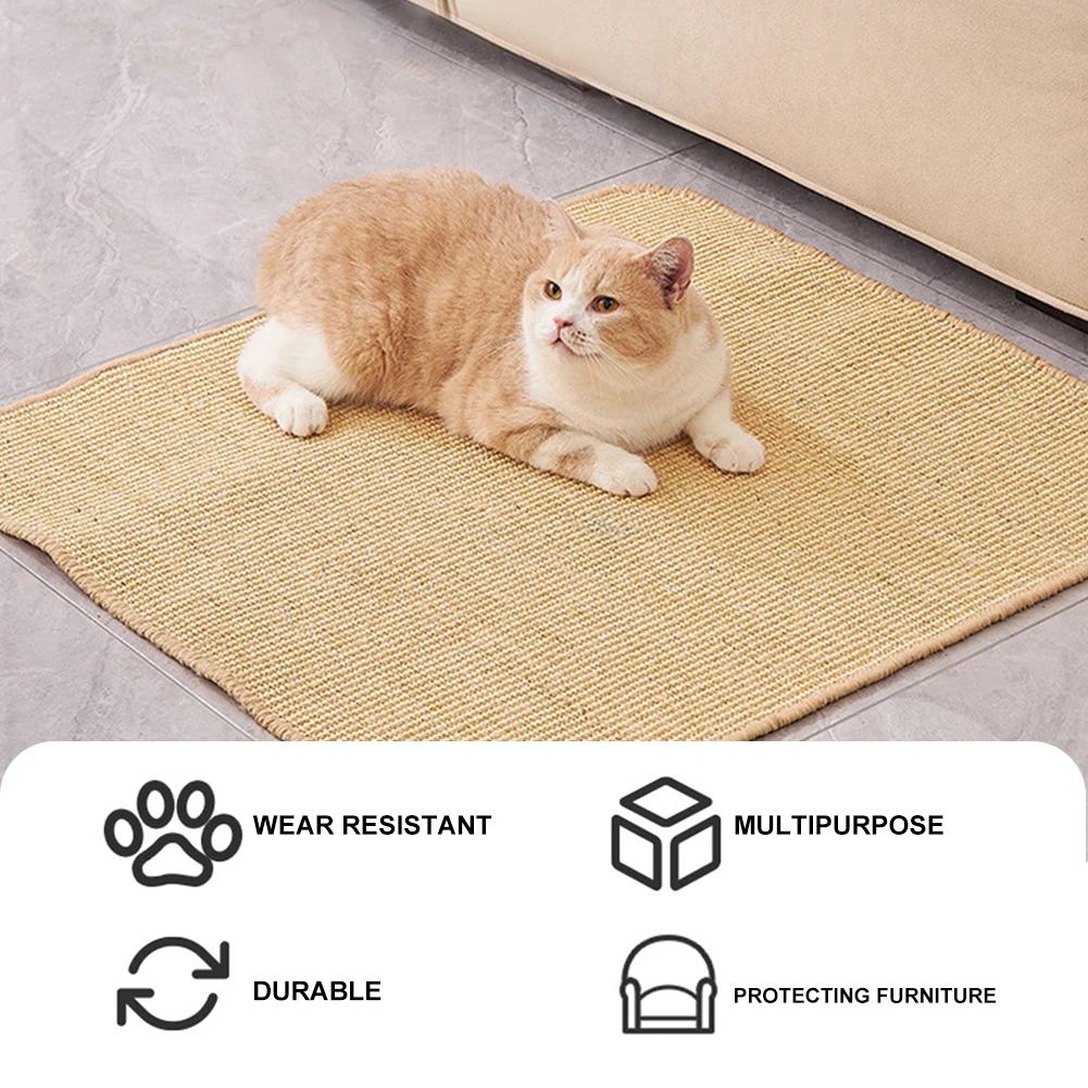 Carpet Cat Scratching Mat with Sticky Tapes Sisal Fabric Cat Scratching Pad Cat Horizontal Scratcher Protect Furniture and Wall