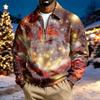 Men's Casual Christmas Print Quarter-Zip Sweatshirt with Collar