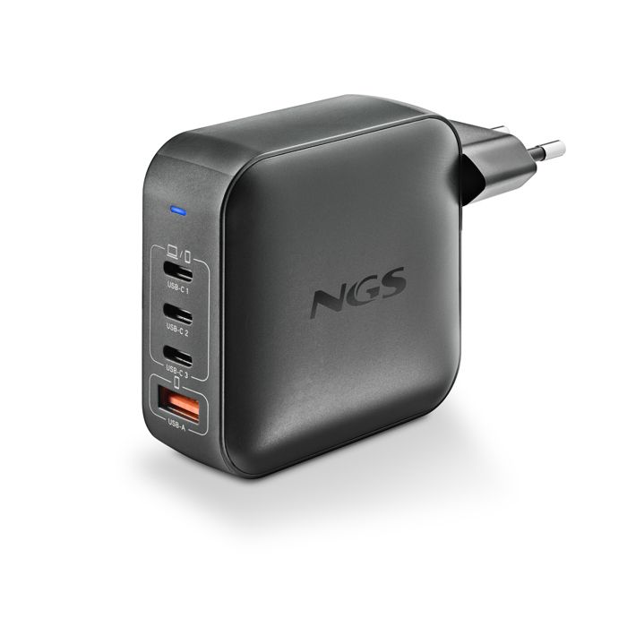 NGS BUD 165W : GaN Chargeur mural universel 165W avec 4 ports : 3 USB-C+1 USB-A. Chargement rapide. Grande compatibilité. Charge sim
