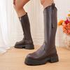 Winter Skinny Muffin Long Boots Large Size Thick-soled Round Head Retro Medium Heel Elastic Skinny Boots Women