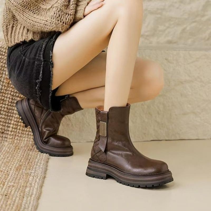 Winter New Thick Heel Cotton Boots Women's Fashion Round Head Side Zipper Thick Sole Anti-slip Wear-resistant Short Boots