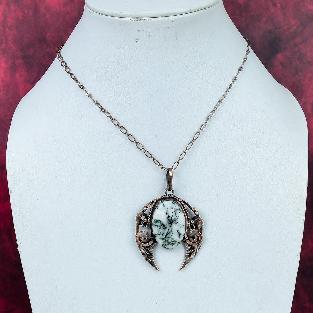 Tree Agate Gemstone Pendant Handmade Dainty Pendant Copper Wire Wrapped Jewelry