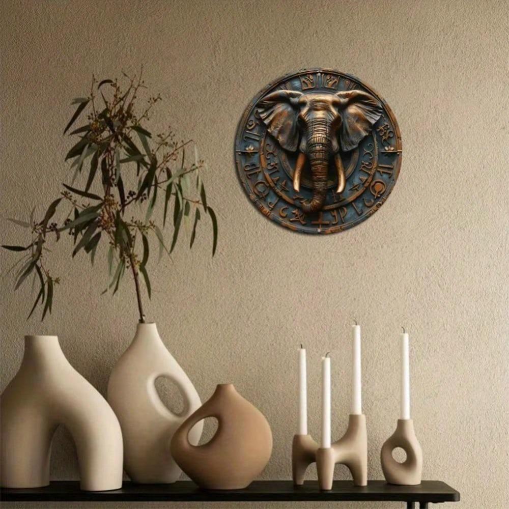 Round Aluminum Elephant Metal Wall Art for Home Office Decor Gift 20x20