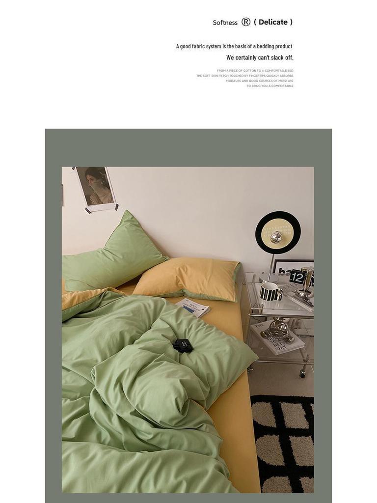 Japanese Solid Color Bed Set - Skin-Friendly, Breathable Sheets and Quilt Cover for Dormitories