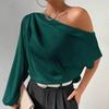 Sexy Elegant Skew Collar Long Sleeve Casual Blouses Women Fashion Off Shoulder Temperament Women's Shirts Tops Solid Simple Slim Fit Lady Blouse 26399
