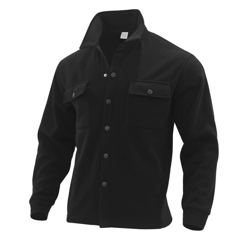 Men S Casual Solid Button Pocket Long Sleeve Fleece Jacket