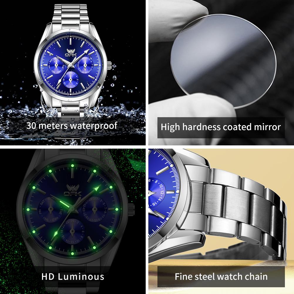 OPK 6024 Original Business Quartz Watch for Men Luminous Waterproof Date Display Stainless Steel Fashion Male Wristwatches