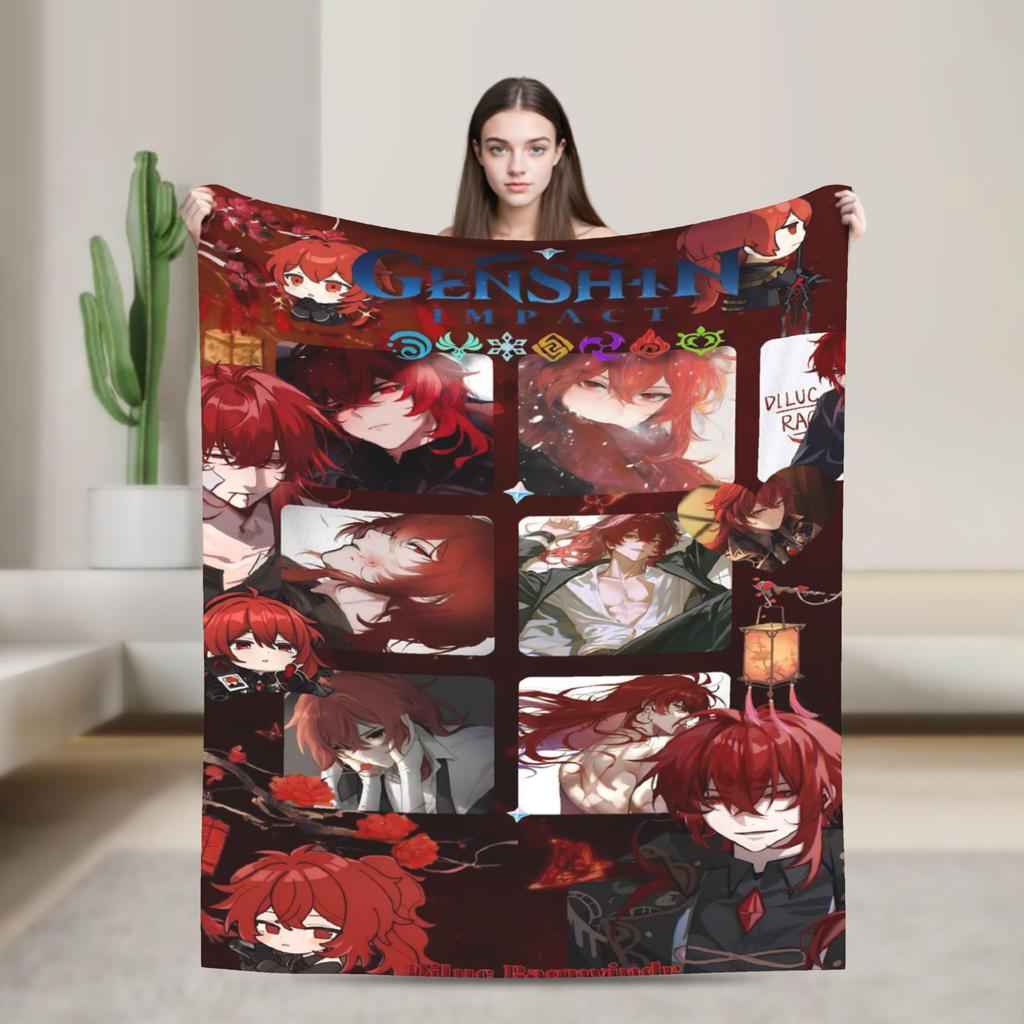 Genshin Impact Diluc Game  Flannel Blankets  Soft Throw Blanket for Outdoor Picnic Novelty Bedspread Sofa Bed Cover