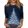 Women's O-Neck 3/4 Sleeve Christmas Print Top