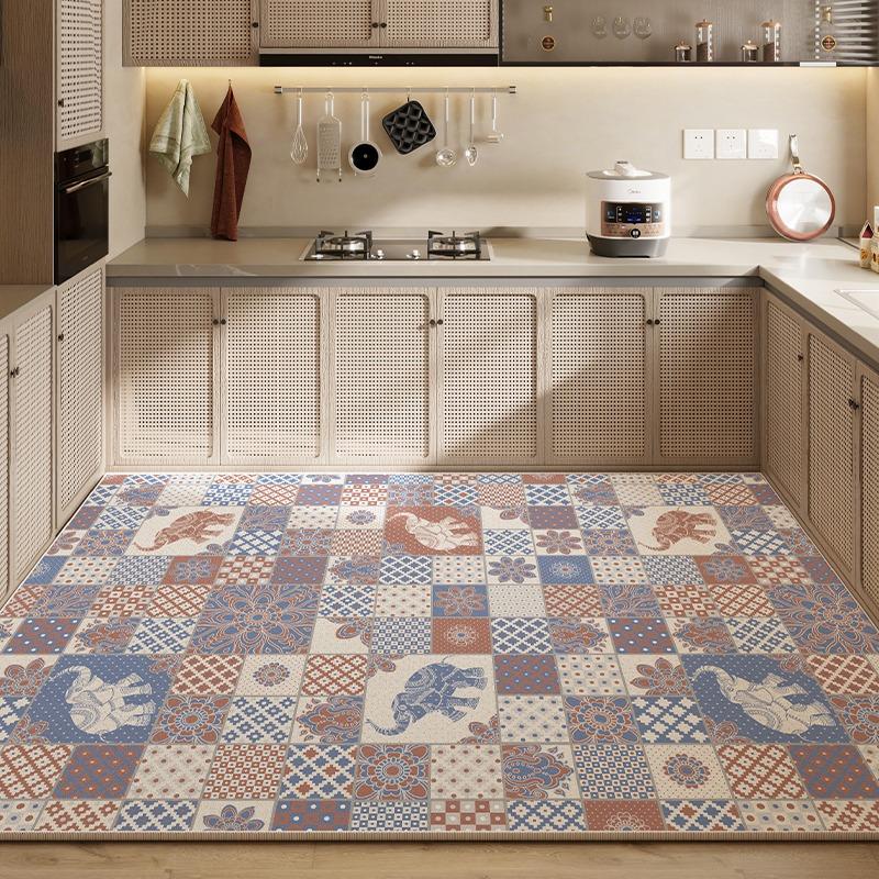 Rug for Kitchen Waterproof Floor Mat Pvc Leather Non-slip Carpet Large Blue Carpets Retro Classic Pattern Home Decoration Rugs