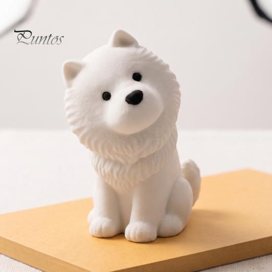 Desktop Decoration for Dog Lovers Cute Sitting Samoyed Figurine, 3D Printed Smiling Puppy Statue, Healing Small Collectible Animal Ornament