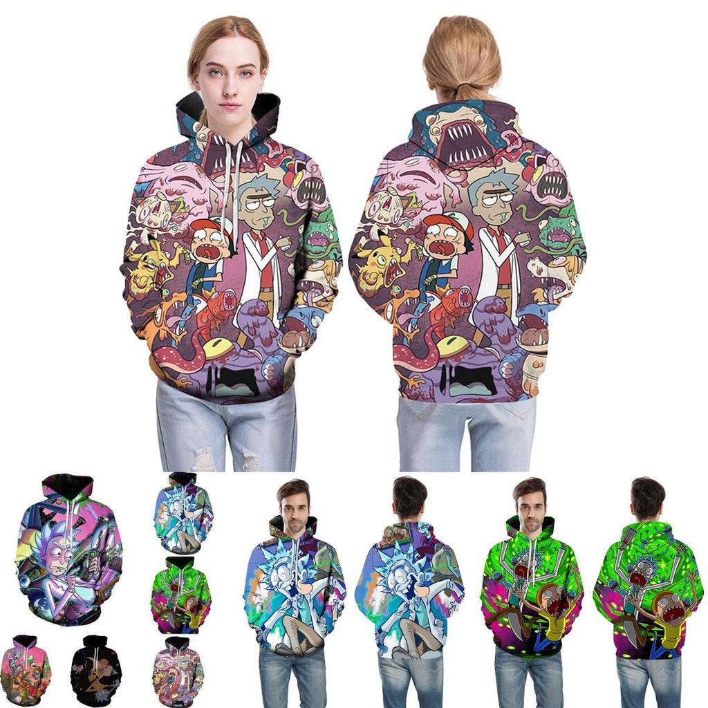 Bluza z kapturem Rick And Morty z cyfrowym nadrukiem 3D dla mężczyzn, codzienna odzież sportowa w kolorach zielonym, szarym, czarnym, białym