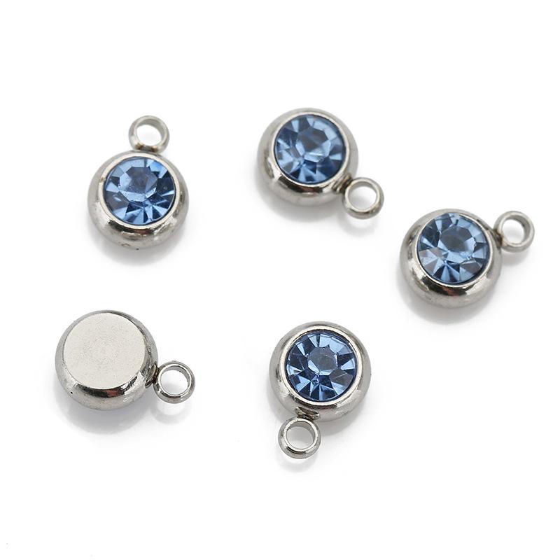 Stainless Steel Birthstone Lucky Stone Birthstone Pendant Diamond Flat Mouth Welding Ring DIY Necklace Bracelet Accessories