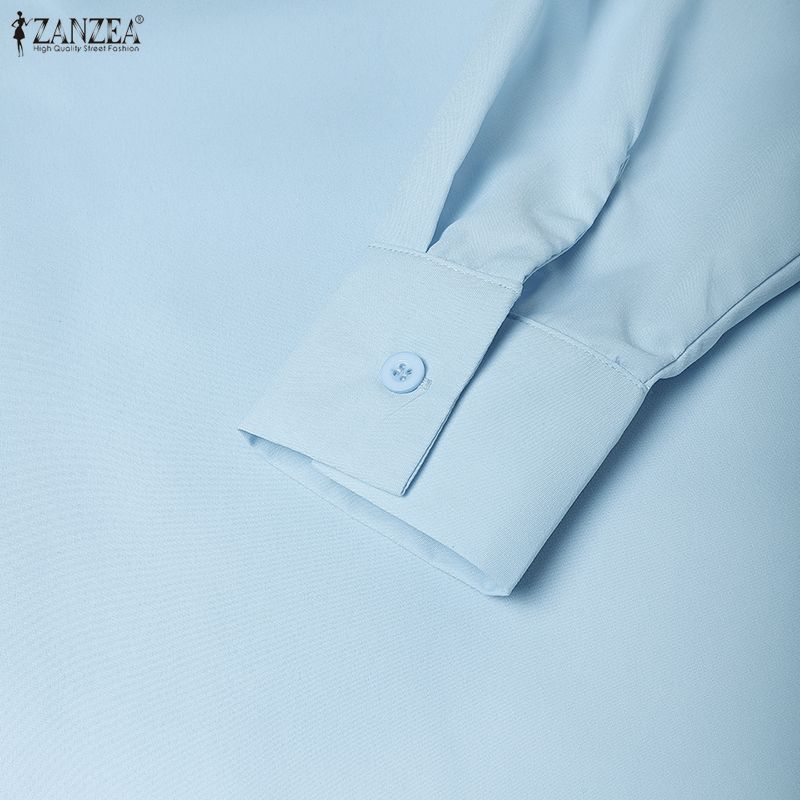 ZANZEA Blouse Longue Décontractée Ample à Manches Longues et Col Rabattu pour Femme