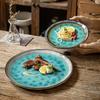 11 Inches Blue Ceramic Dinner Plate Irregular Western Food Steak Pasta Plate Hotel Restaurant Fruit Salad Dessert Dishes Cutlery