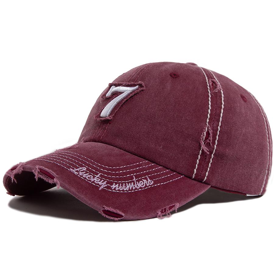 Men‘s Baseball Cap White Line 7 Embroidered Patch Women Hat Summer Vintage Break Hole Visor Casual Caps Fashion Hats For Unisex