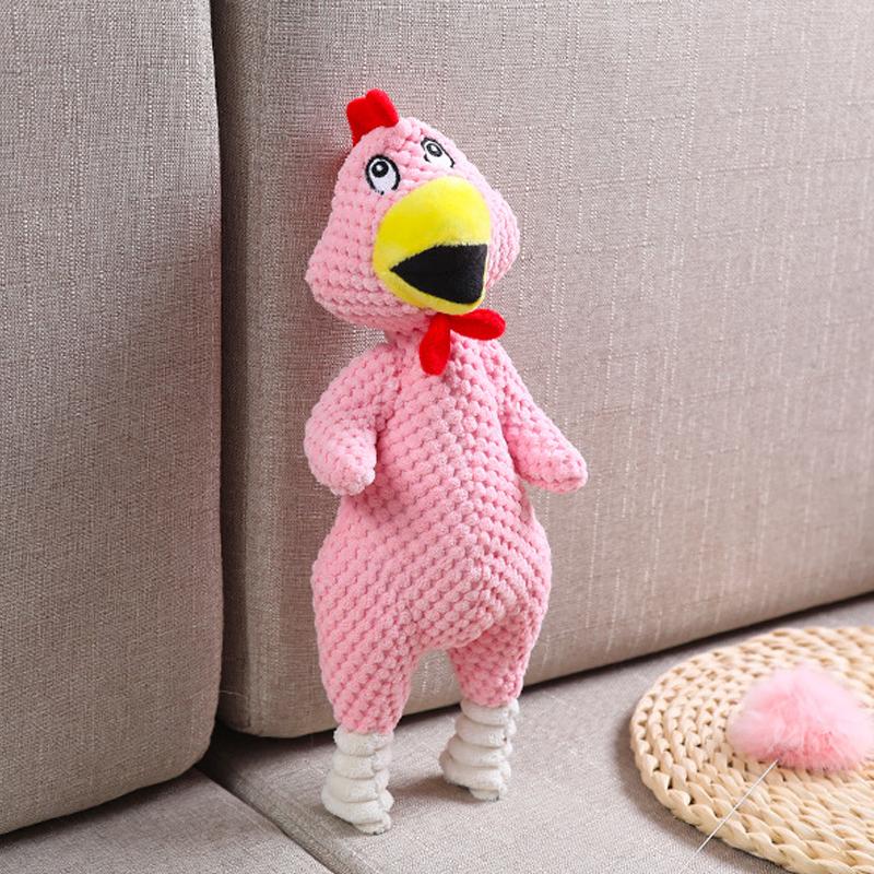 Hund Quietschspielzeug Weich Zahnreinigung Interaktiv Hühnchenform Stofftier Welpe Kauspielzeug für Groß