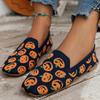 Women's Halloween Pumpkin Knit Flats Round Toe Comfort Shoes for Casual Costume Party