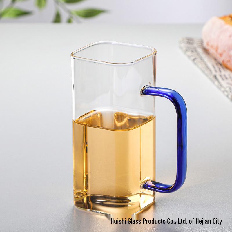 Heat-Resistant Square Borosilicate Glass Cup for Tea and Cold Drinks with Handle
