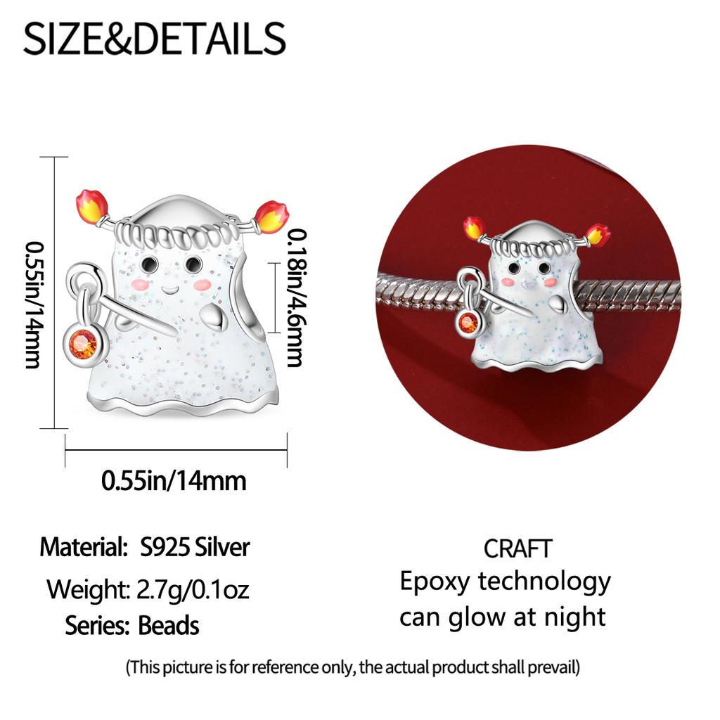 Original Charms Copper Cute Ghost Luminous Beads Fit Bracelet Women Jewelry Making Diy Gift