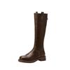 Cowhide version~ French retro pleated thick-soled long knight boots female British style versatile and thin leather high boots