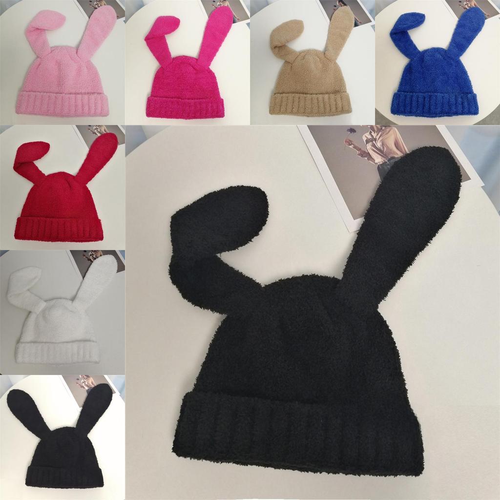 Dopamine Bunny Eared Knitted Hat For Women Winter Warmth Cute Animal Style