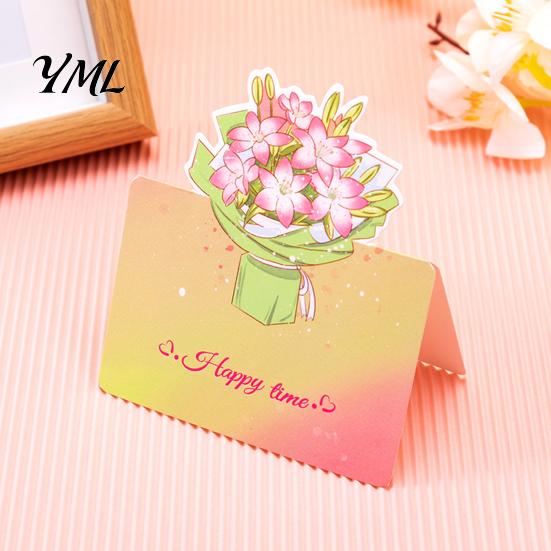 Foldable Note Cards 10Pcs 3D Bouquet Greeting Card, Thank You Best Wishes Card Folding Floral for Mother's Day Father's Birthday
