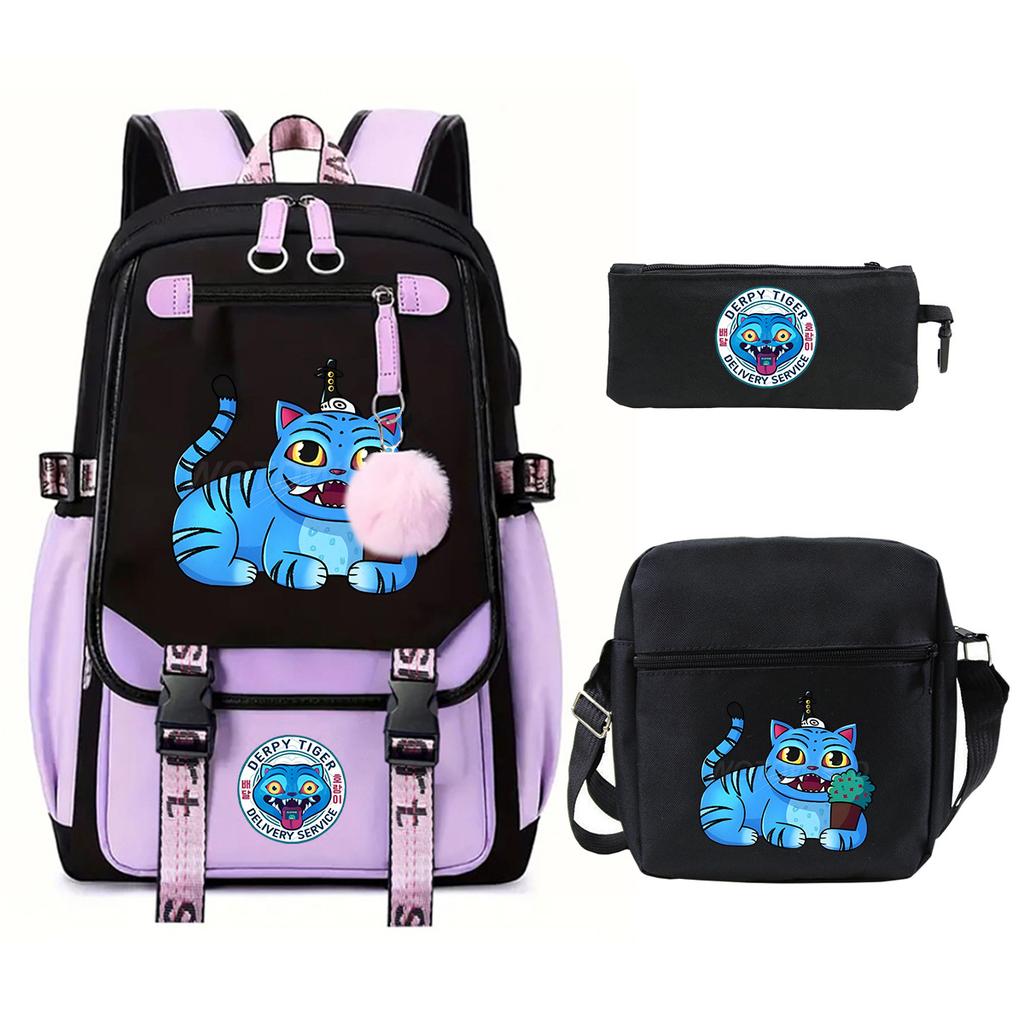 Witch Hunters Cartoon Peripheral Printing Children's Backpack Cross-border New Student School Bag Three-piece Shoulder Bag Pencil Bag