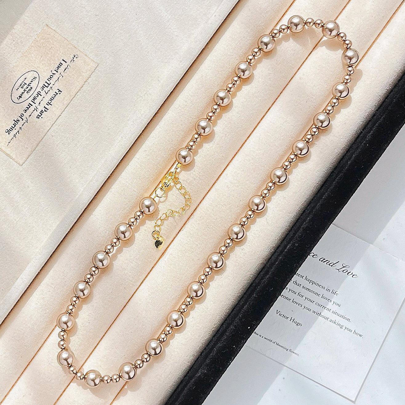 High Quality Mocha Brown Shijia Pearl Maillard Wind Necklace Collarbone Chain Neck Chain Sweater Chain Women