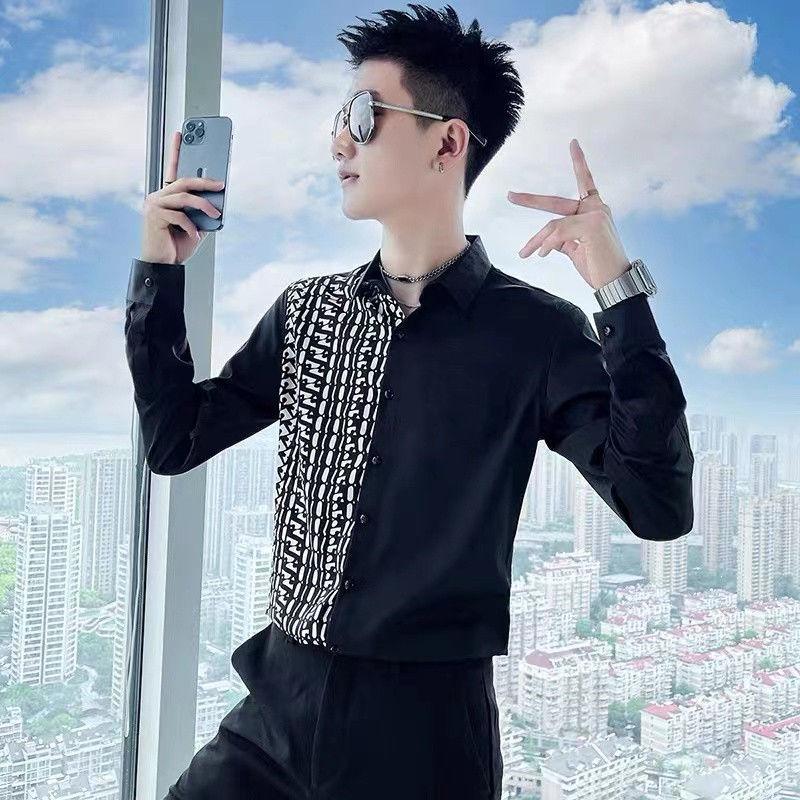 

Формальные Прямые Темпераментные Рубашки с Пуговицами и Принтом, Отложным Воротником, Свободного Кроя, С Длинным Рукавом Sven Man, Асимметричная Мужская Одежда, Тонкая L чёрный