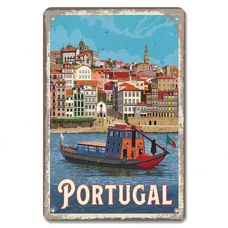 Famous City Landscape Posters Vintage Metal Signs Budapest Malta Sydney Tin Plate Retro Home Wall Art Decor Room Decoration