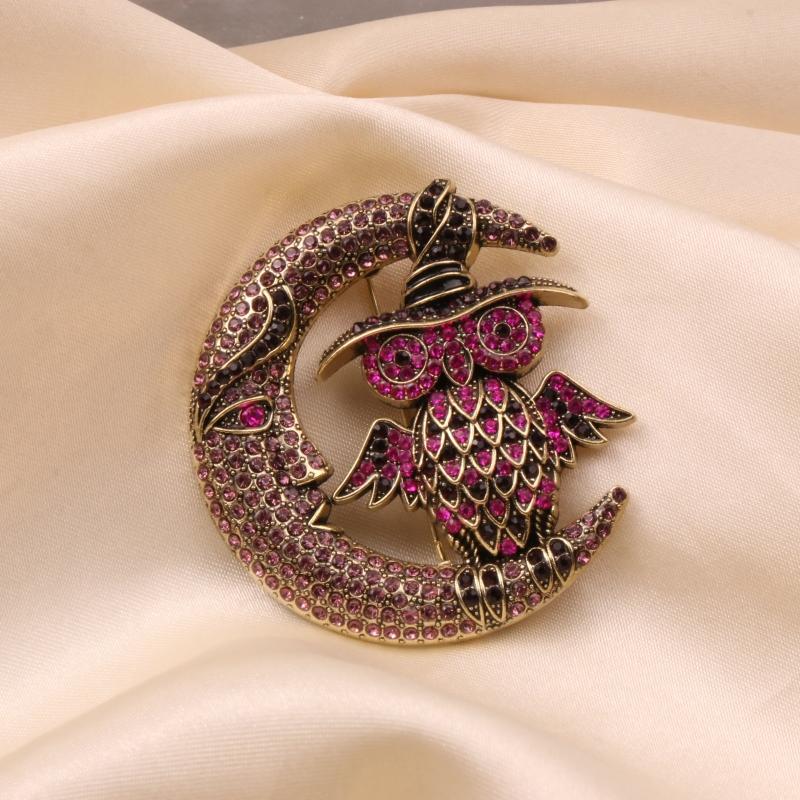 

Полностью Кристальный Женский Мужской Модный Изысканный Брошь-Значок Сова Луна Роскошный Винтажный Дворцовый Дизайн Животное Стразы Булавки Аксессуары