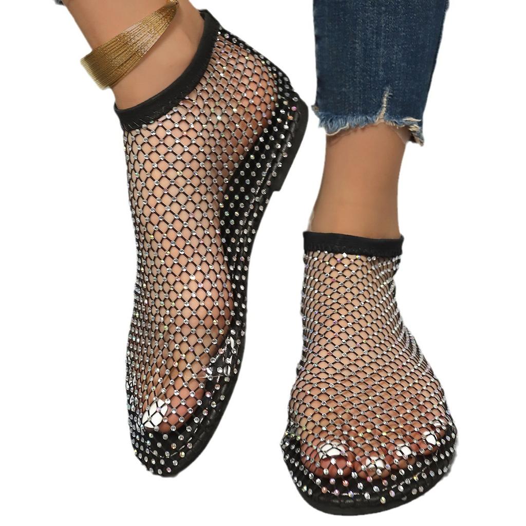Large size sandals  fishnet socks hollow low heel flat bottom sandals women