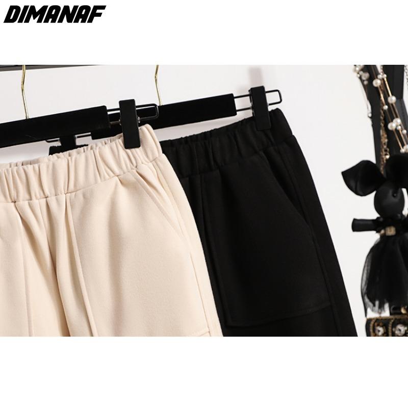 Dimanaf 2024 Talla Grande Invierno Pantalones Largos Mujer Cintura Elástica Sueltos Casual Sólidos Pantalones Harem Pantalones de Algodón Gruesos de Lana