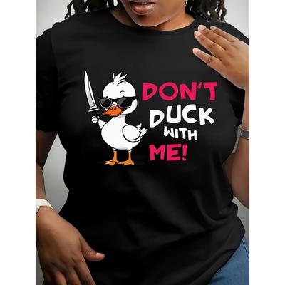 Damen-T-Shirt aus Baumwolle mit kurzen Ärmeln: „Don't Duck With Me“ – Lustiges Wortspiel-Motiv, lässiges schwarzes Top