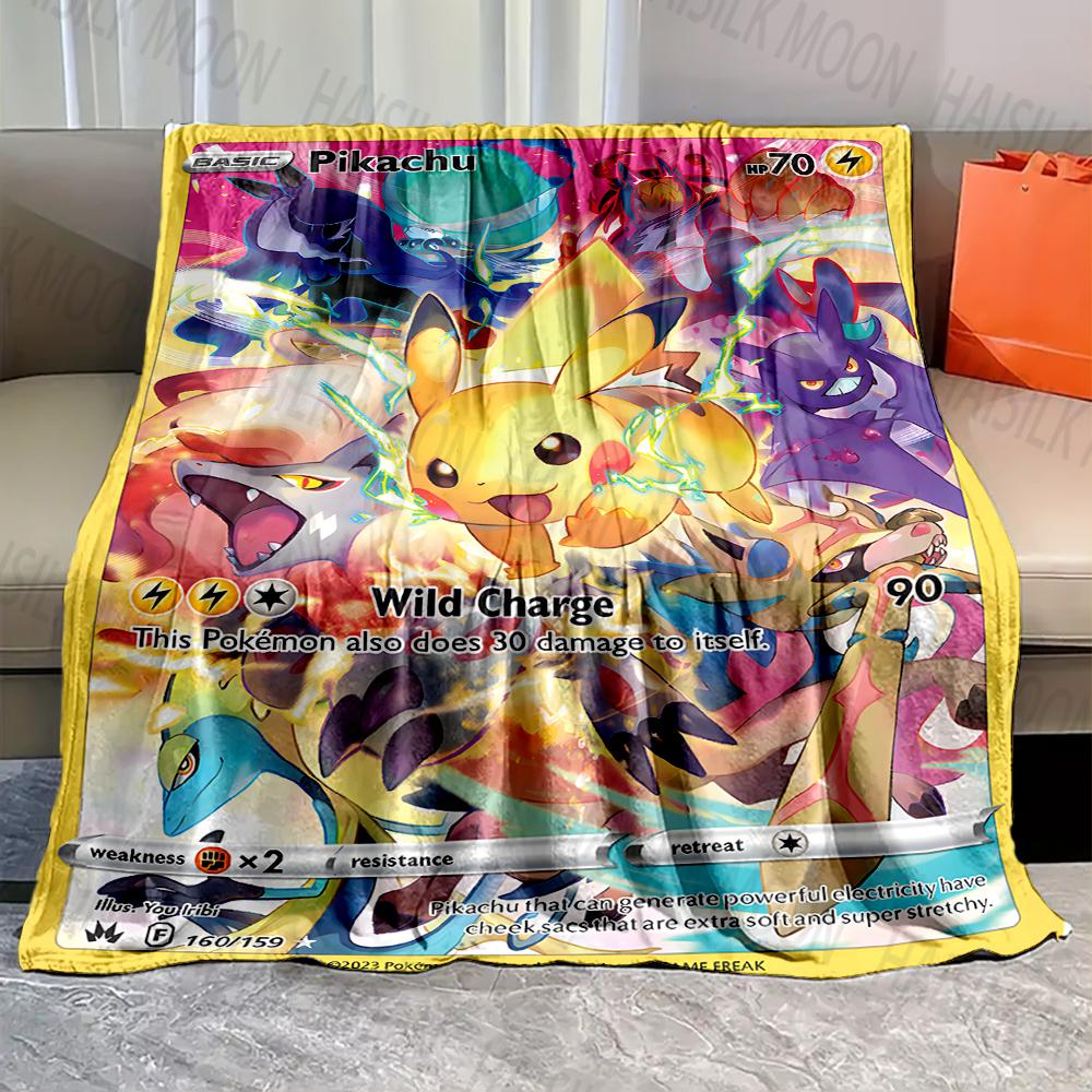 1PC Pokémon Pikachu Cards Print Blankets Adult Children Warm Blankets Home Travel Soft and Comfortable Blankets Luxury Gifts
